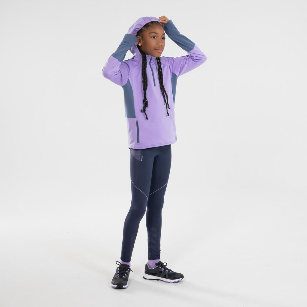 Dievčenské tričko s dlhým rukávom hrejivé Kiprun Warm+ 500 slezovo-sivé