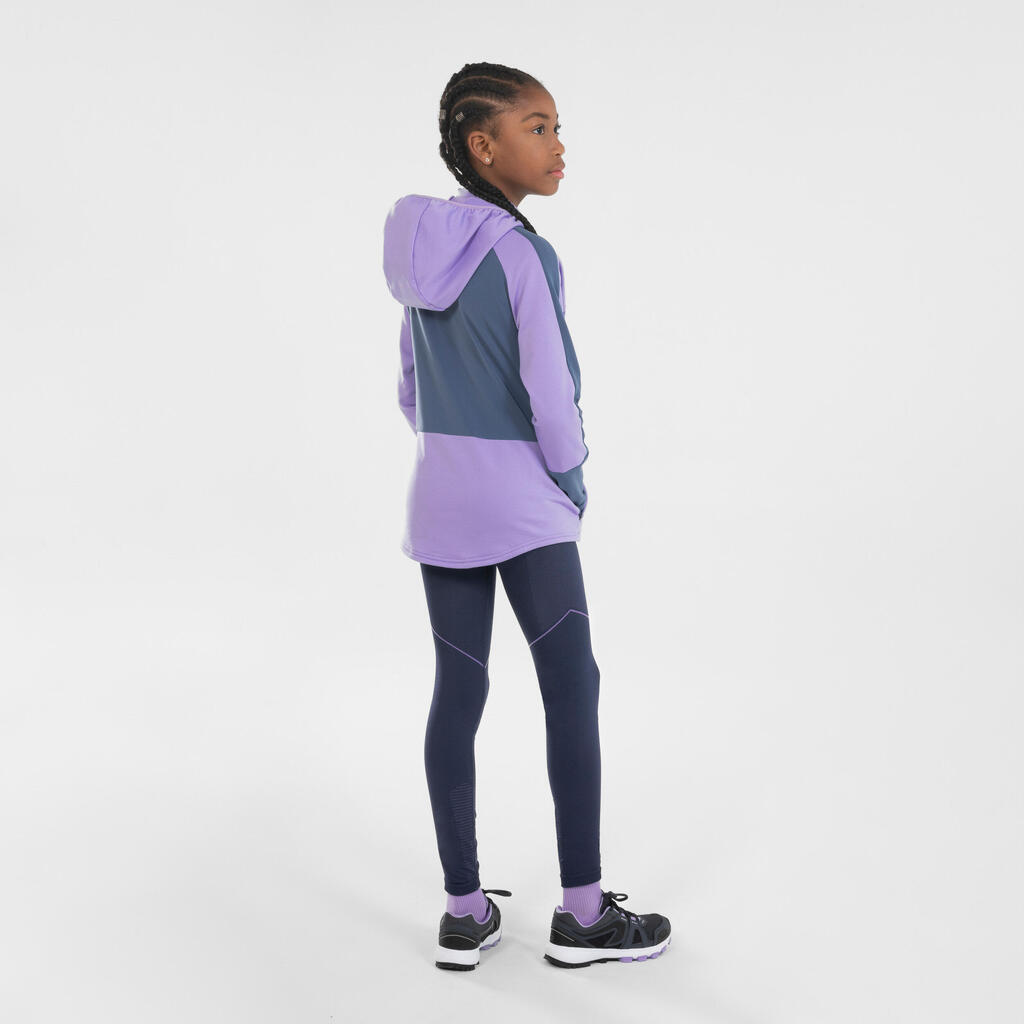 Kids' KIPRUN CARE 500 seamless running leggings - Navy blue mauve