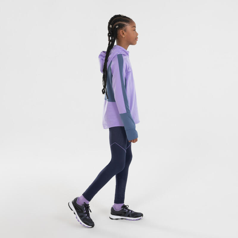 Maglia manica lunga running bambina WARM+ 500 viola chiaro-grigio