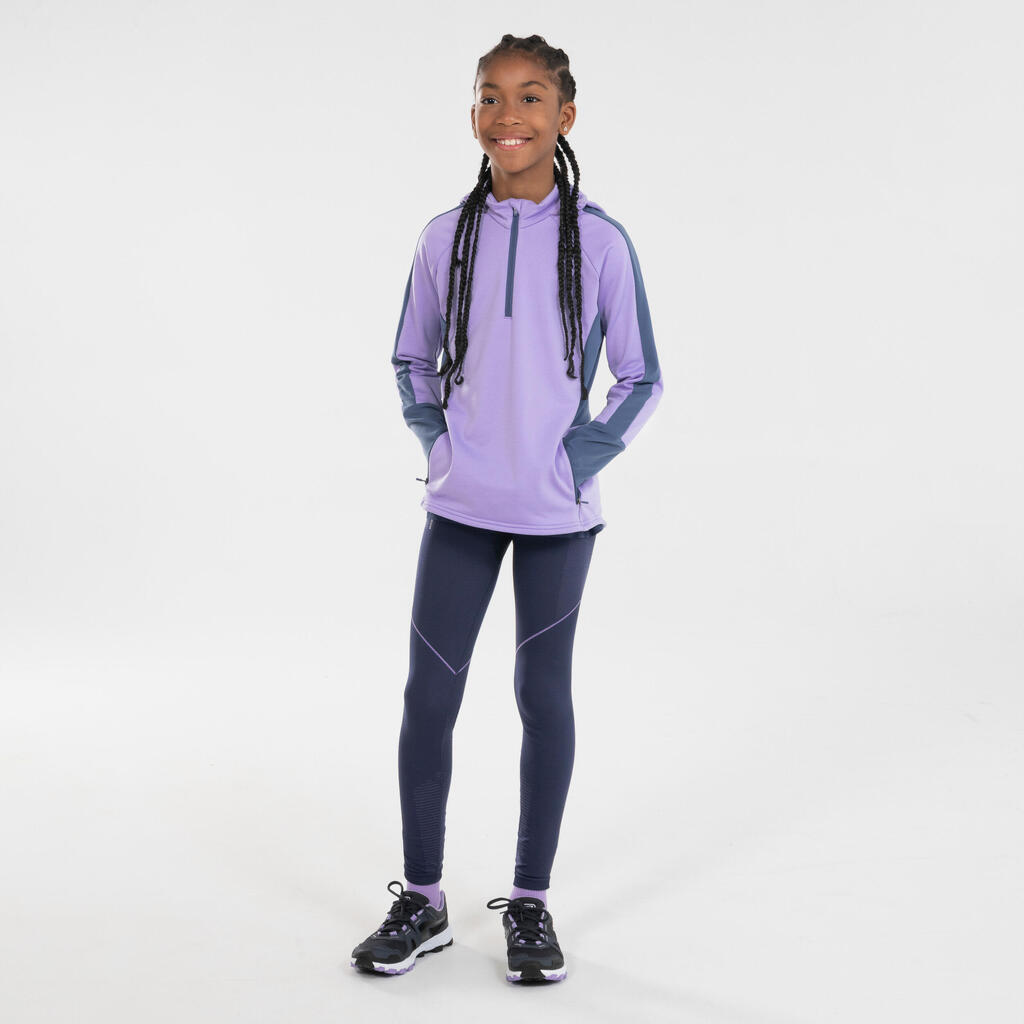 Kids' KIPRUN CARE 500 seamless running leggings - Navy blue mauve