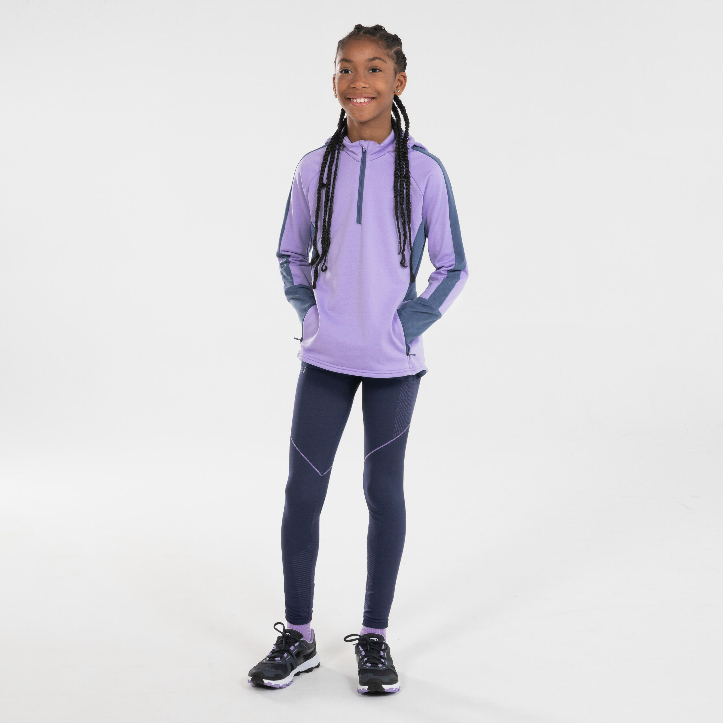 legging de running enfant sans couture - kiprun care 500 marine mauve - kiprun