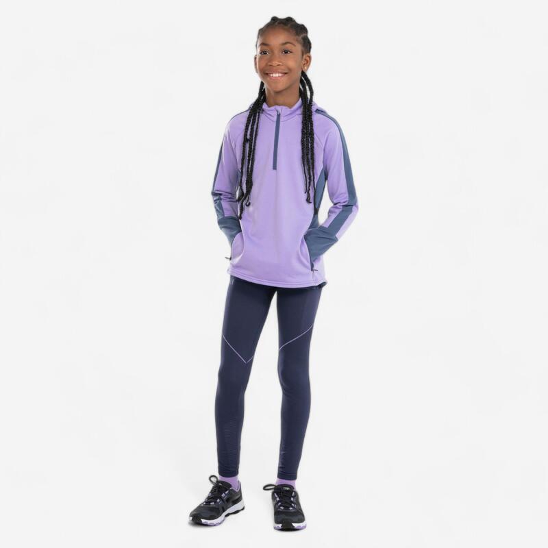 Maglia manica lunga running bambina WARM+ 500 viola chiaro-grigio