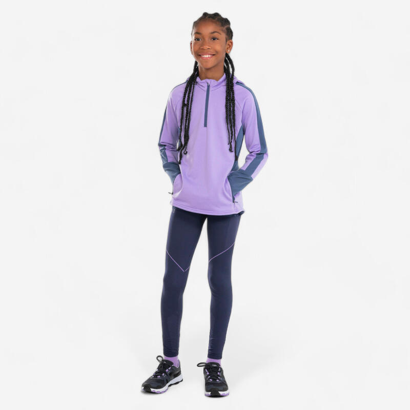 Shirt met lange mouwen en rits voor meisjes WARM+ 500 zachtpaars grijs
