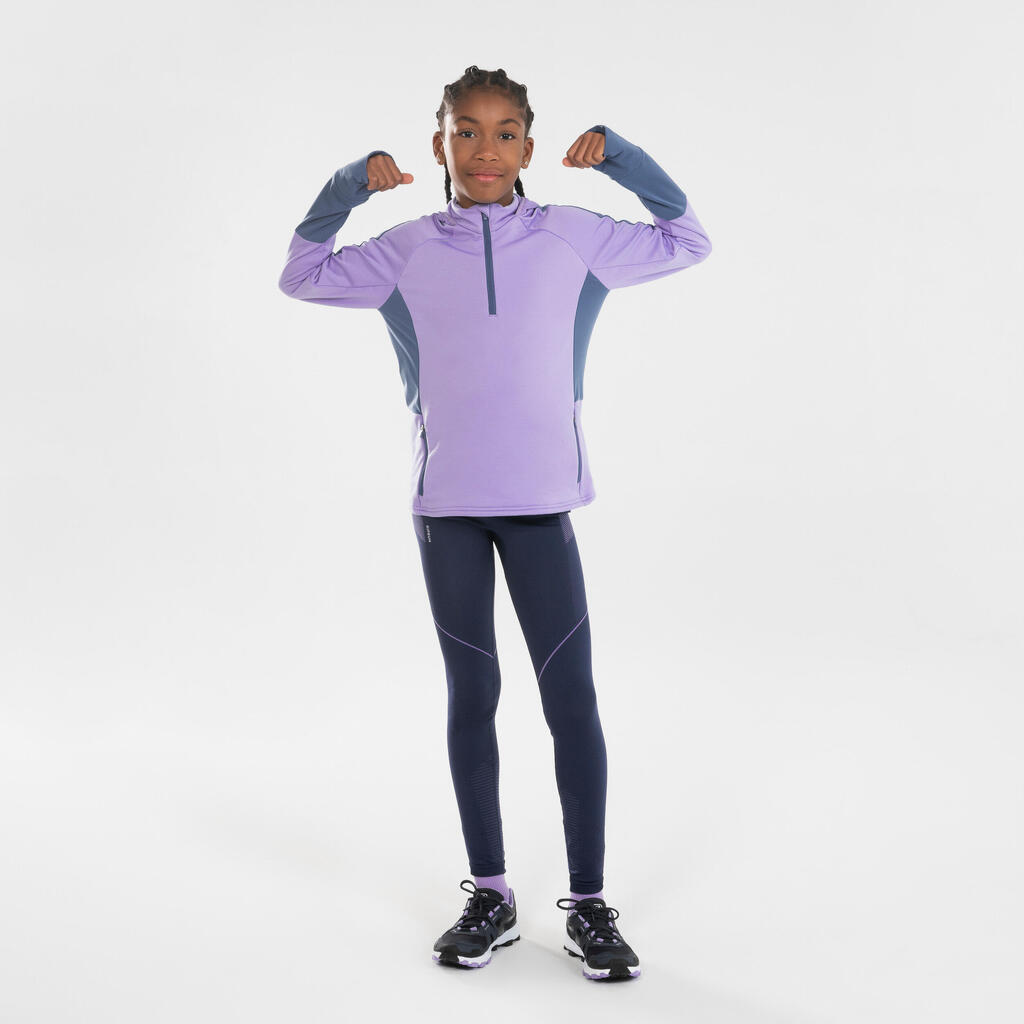 KIPRUN CARE 500 kid's seamless running leggings - Navy/Mauve