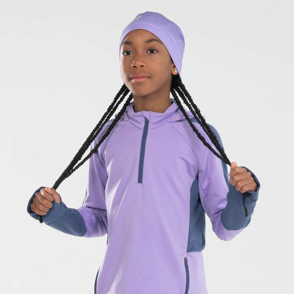 KIPRUN WARM+ 500 girls' long-sleeved zipped T-shirt - mauve/grey