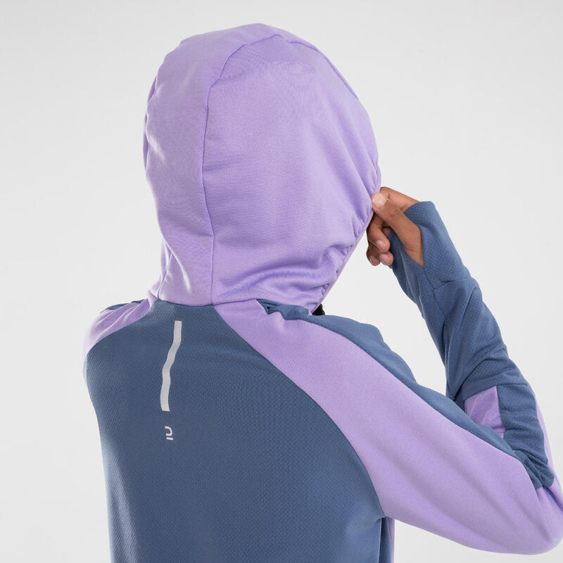 Camisola quente com fecho de correr menina-KIPRUN WARM+ 500 malva cinzento