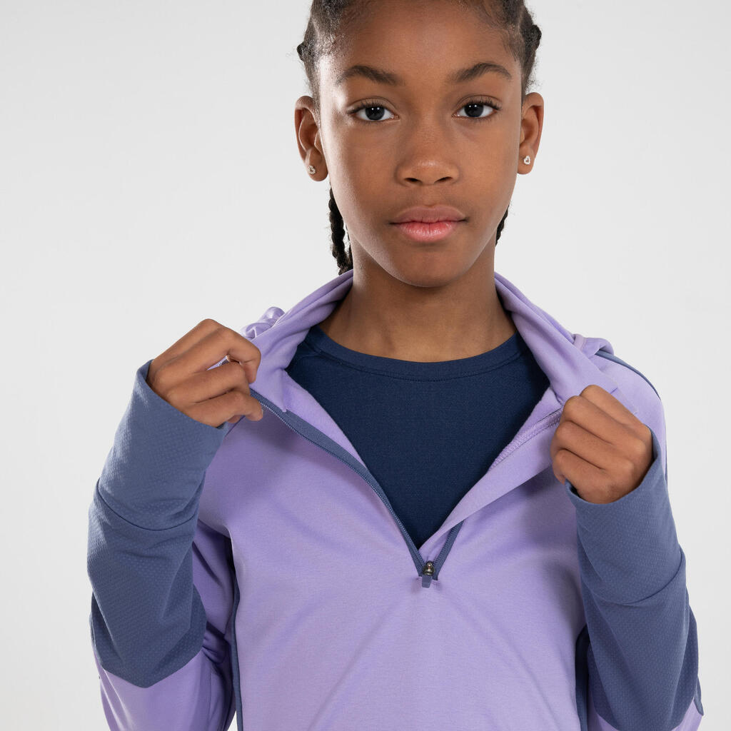 Dievčenské tričko s dlhým rukávom hrejivé Kiprun Warm+ 500 slezovo-sivé