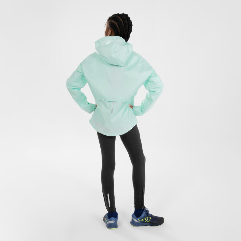 Veste running imperméable Enfant - KIPRUN Rain jacket verte bleue