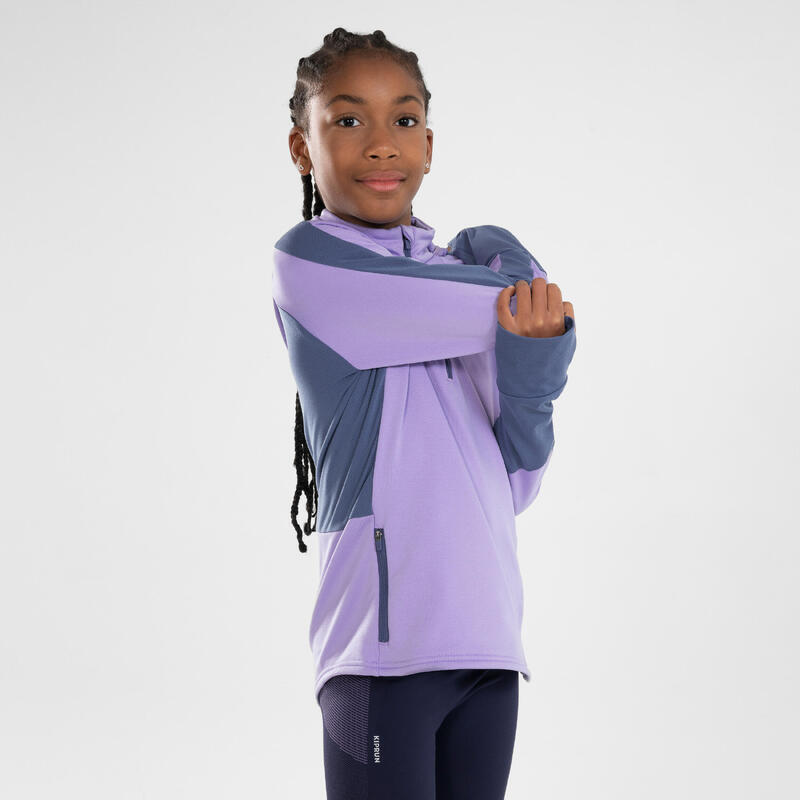 Maglia manica lunga running bambina WARM+ 500 viola chiaro-grigio