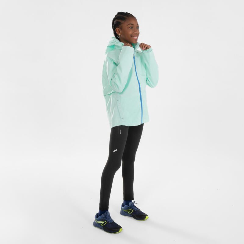 Casaco de corrida impermeável Criança - KIPRUN Rain jacket verde azul