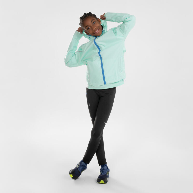 Casaco de corrida impermeável Criança - KIPRUN Rain jacket verde azul