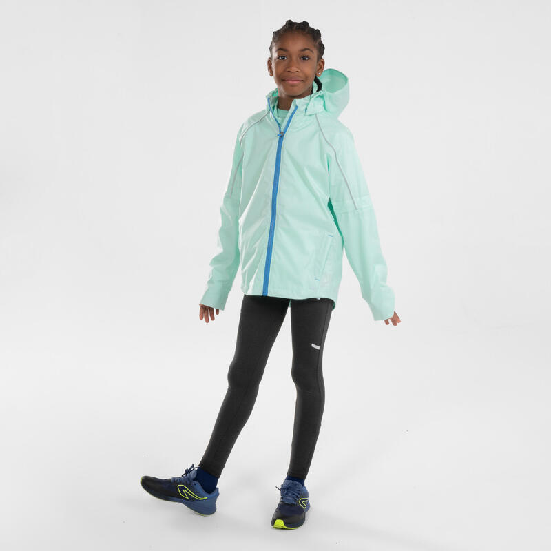 Giacca impermeabile running bambino RAIN verde-blu