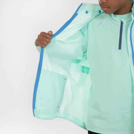 Vaikiška neperšlampama bėgimo striukė „Kiprun Rain“, žalia, mėlyna