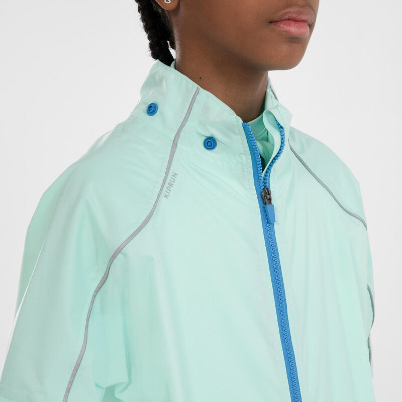 Casaco de corrida impermeável Criança - KIPRUN Rain jacket verde azul