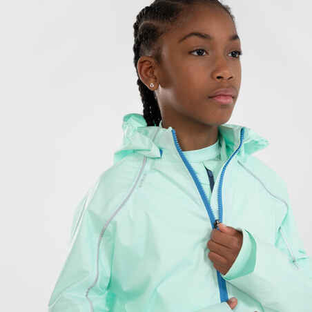 KIPRUN Rain kid's waterproof running jacket - green/blue