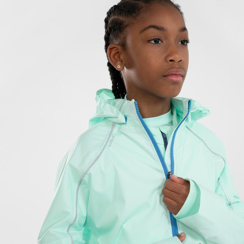 Chaqueta running impermeable Niños - KIPRUN Rain jacket verde azul