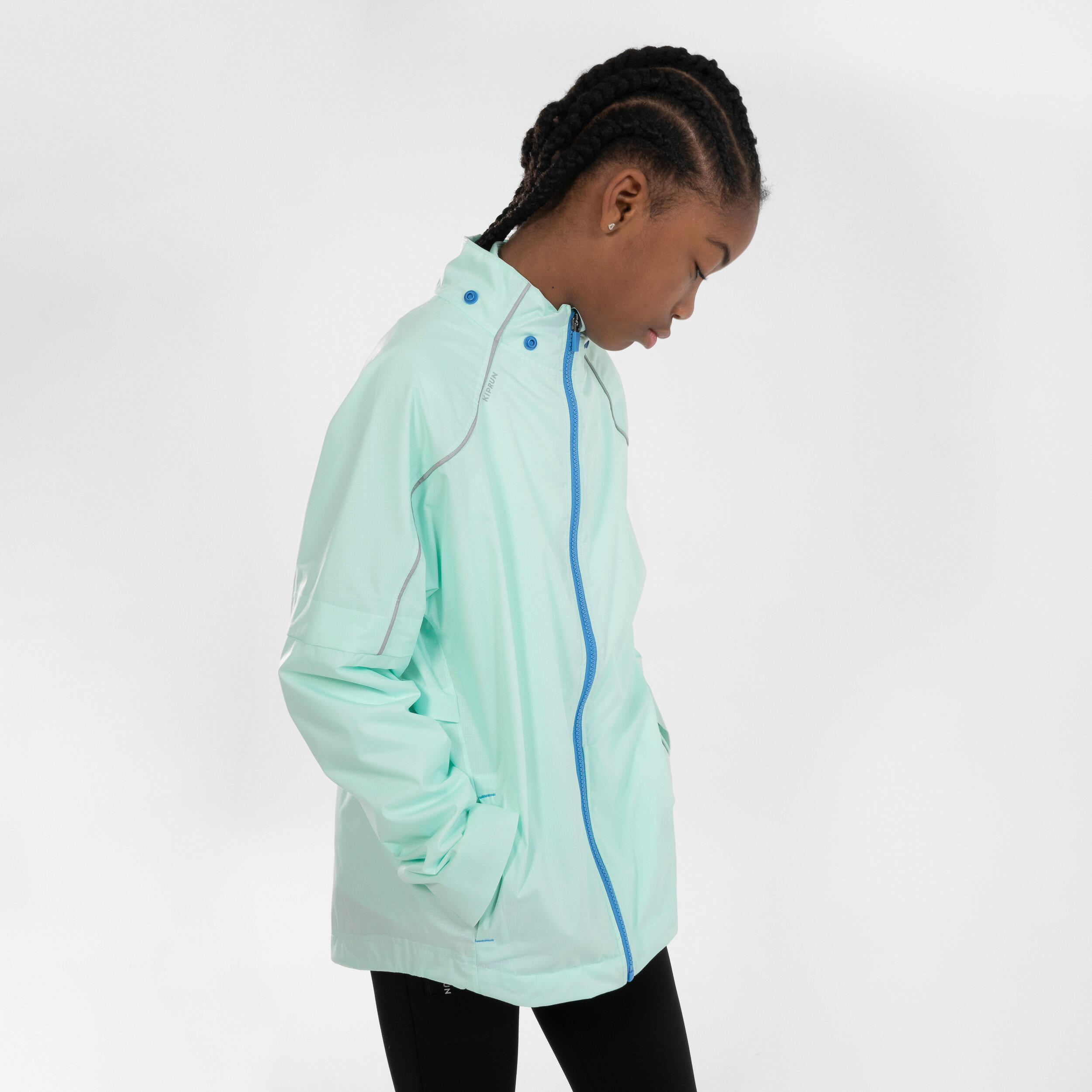 Veste running imperméable Enfant - KIPRUN Rain jacket verte bleue