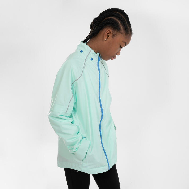 Chaqueta running impermeable Niños - KIPRUN Rain jacket verde azul