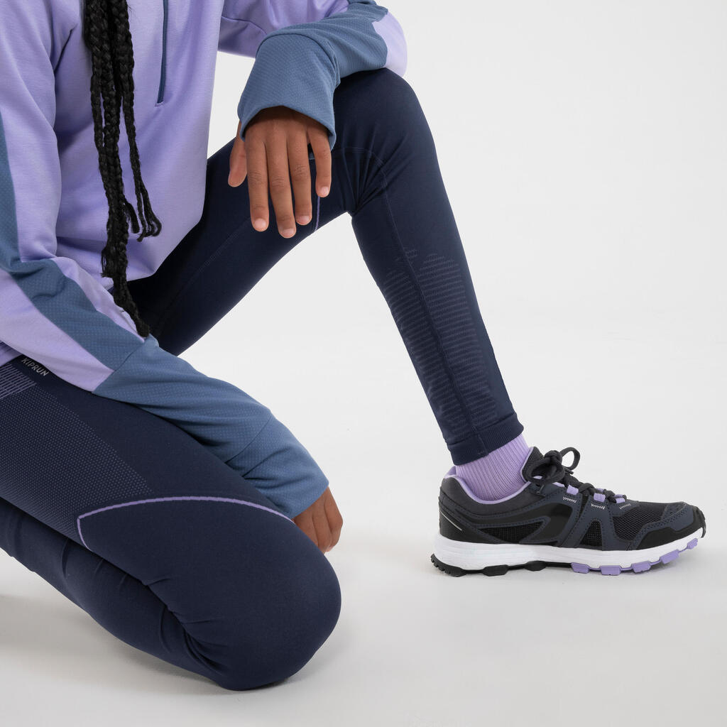 KIPRUN CARE 500 kid's seamless running leggings - Navy/Mauve