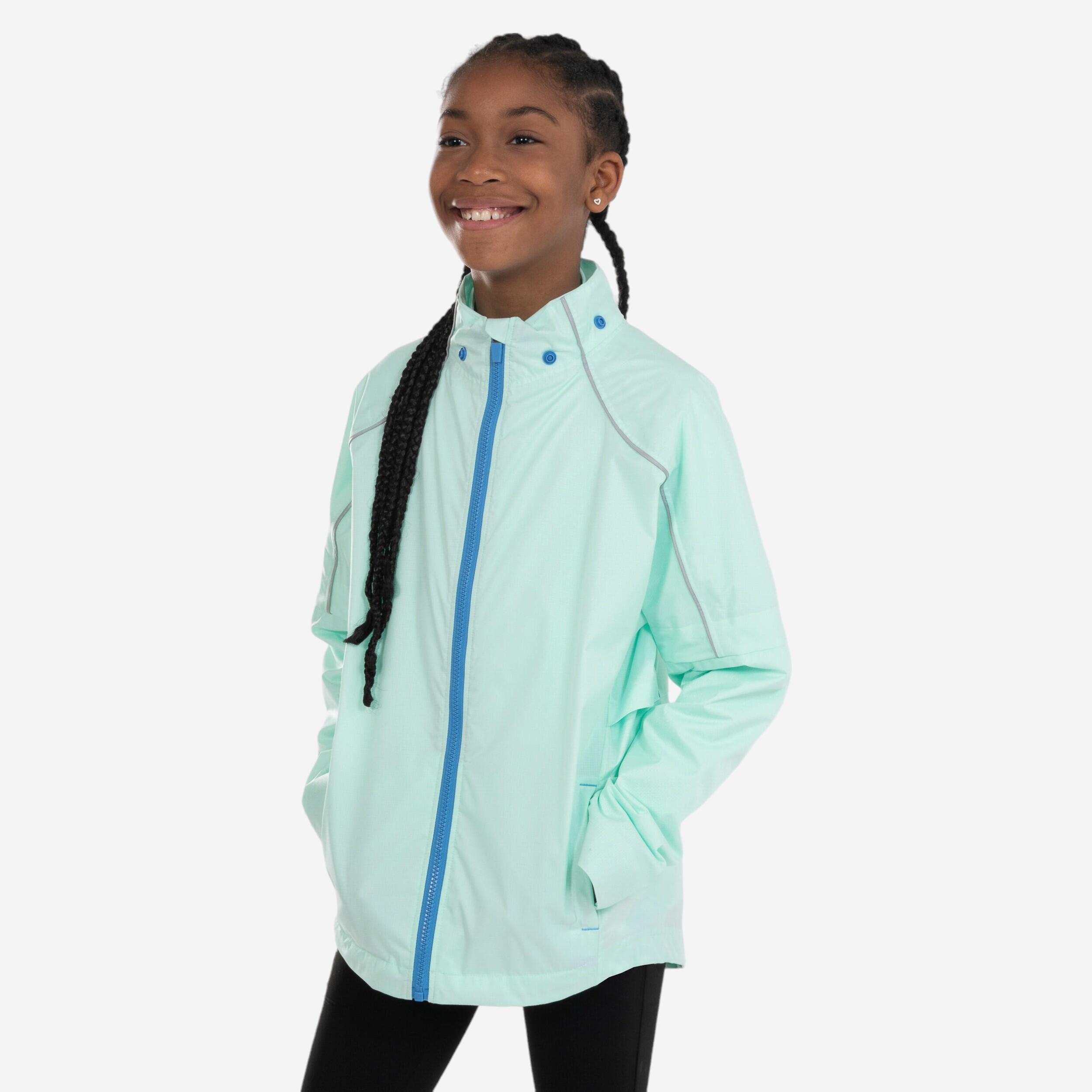 Veste running imperméable Enfant - KIPRUN Rain jacket verte bleue