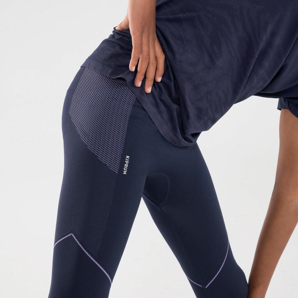 KIPRUN CARE 500 kid's seamless running leggings - Navy/Mauve