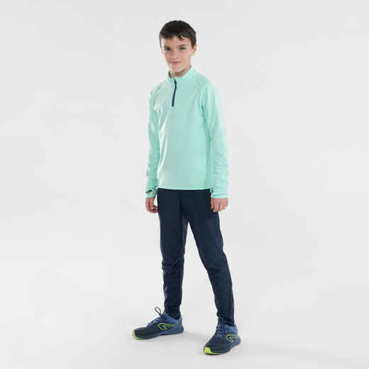 
      Detské hrejivé bežecké nohavice so zipsom Kiprun Warm tmavomodro-sivé
  