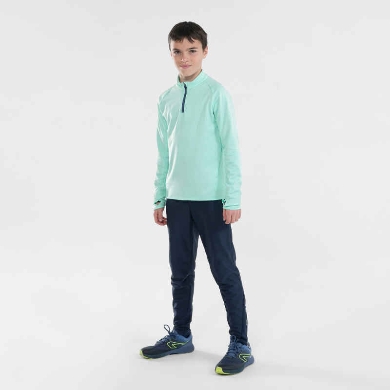 Laufhose warm Kiprun Warm Reissverschluss Kinder marineblau/grau