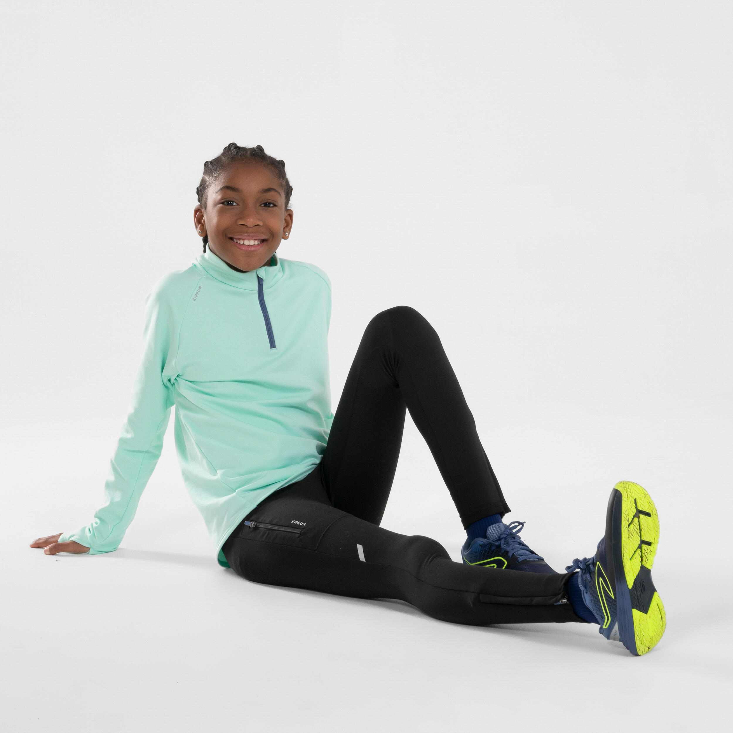 KIDS' WARM RUNNING TIGHTS - KIPRUN WARM+ BLACK 7/12