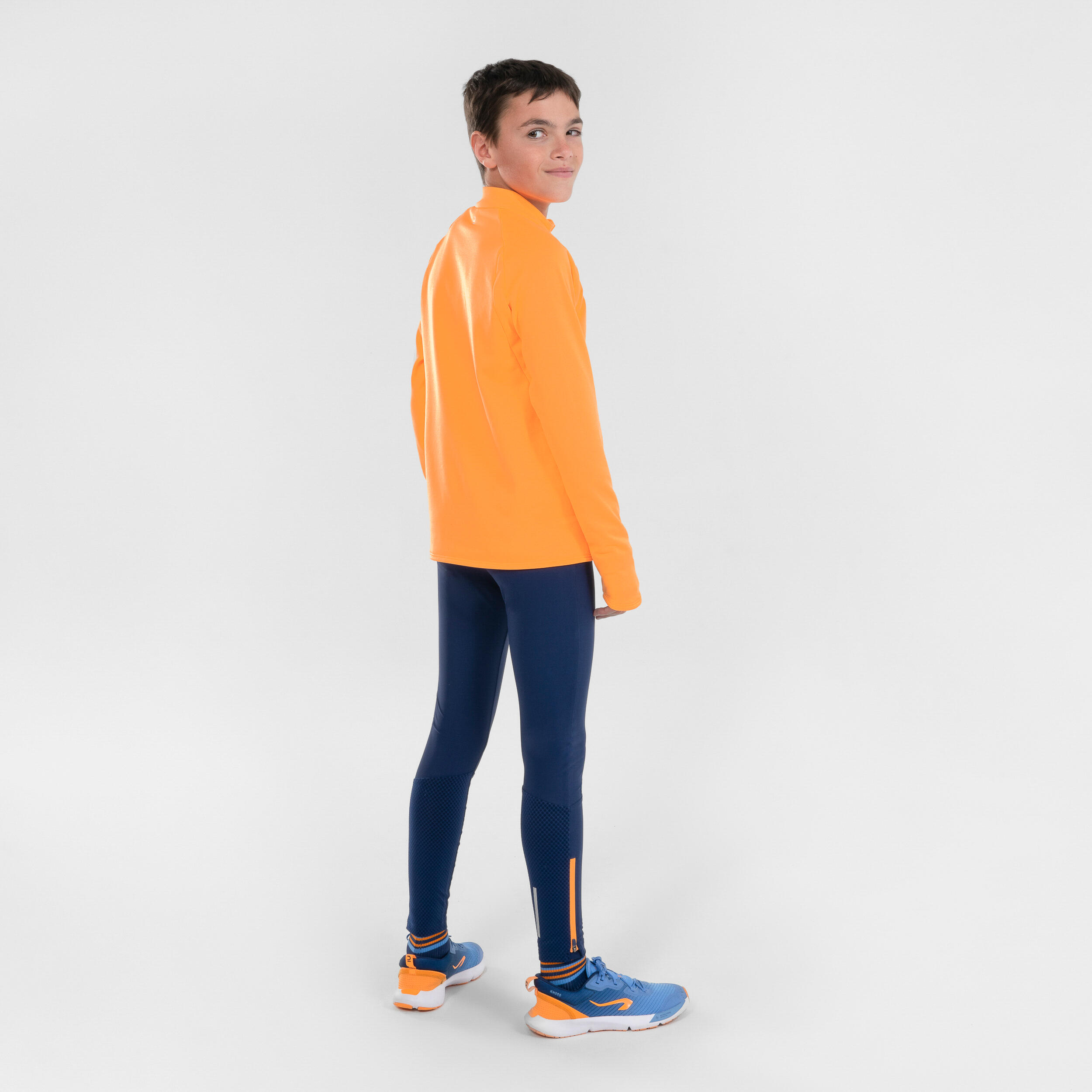 Kids' KIPRUN WARM 100 long-sleeved 1/2 zip running T-shirt - Orange  9/10