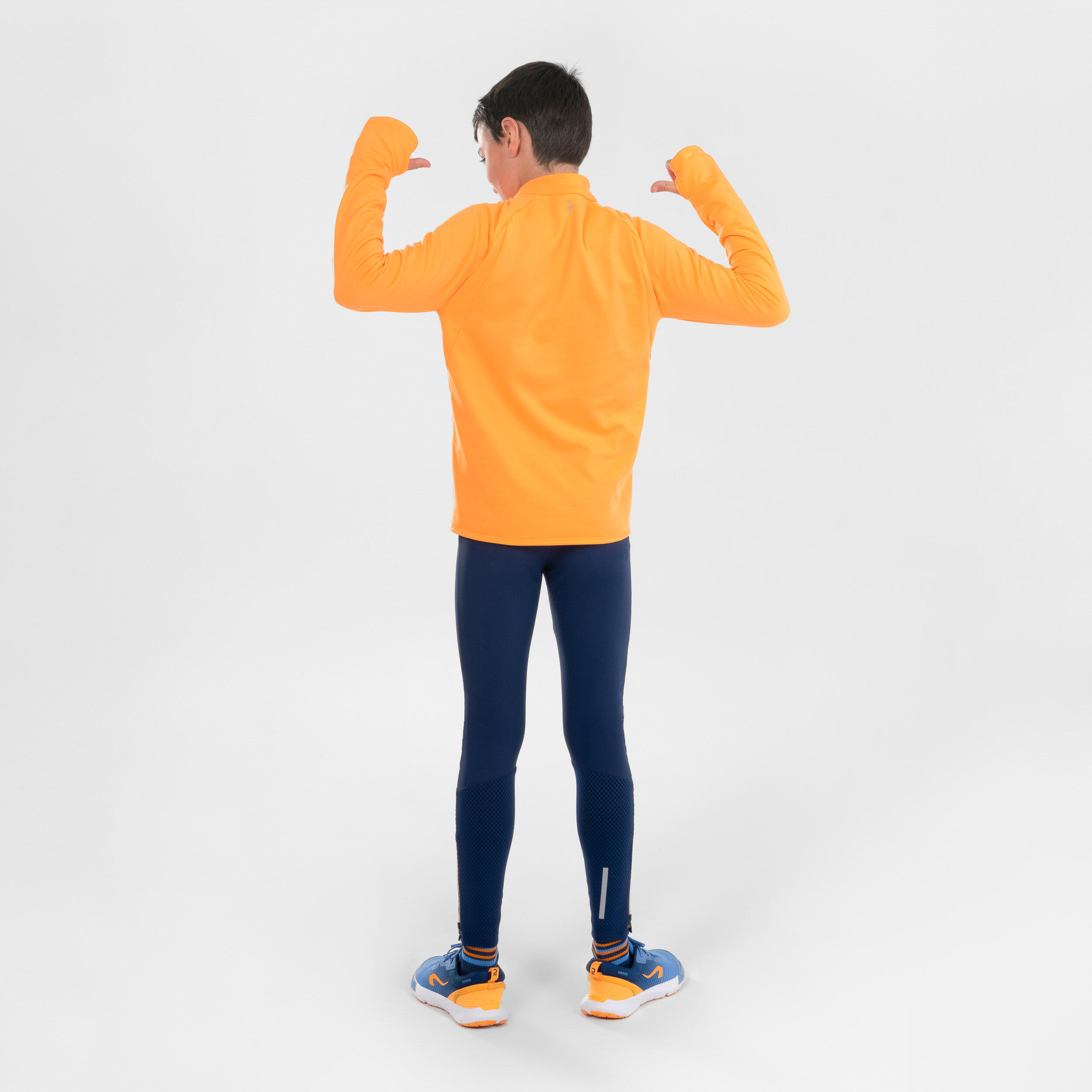 Kids' KIPRUN WARM 100 long-sleeved 1/2 zip running T-shirt - Orange  10/10