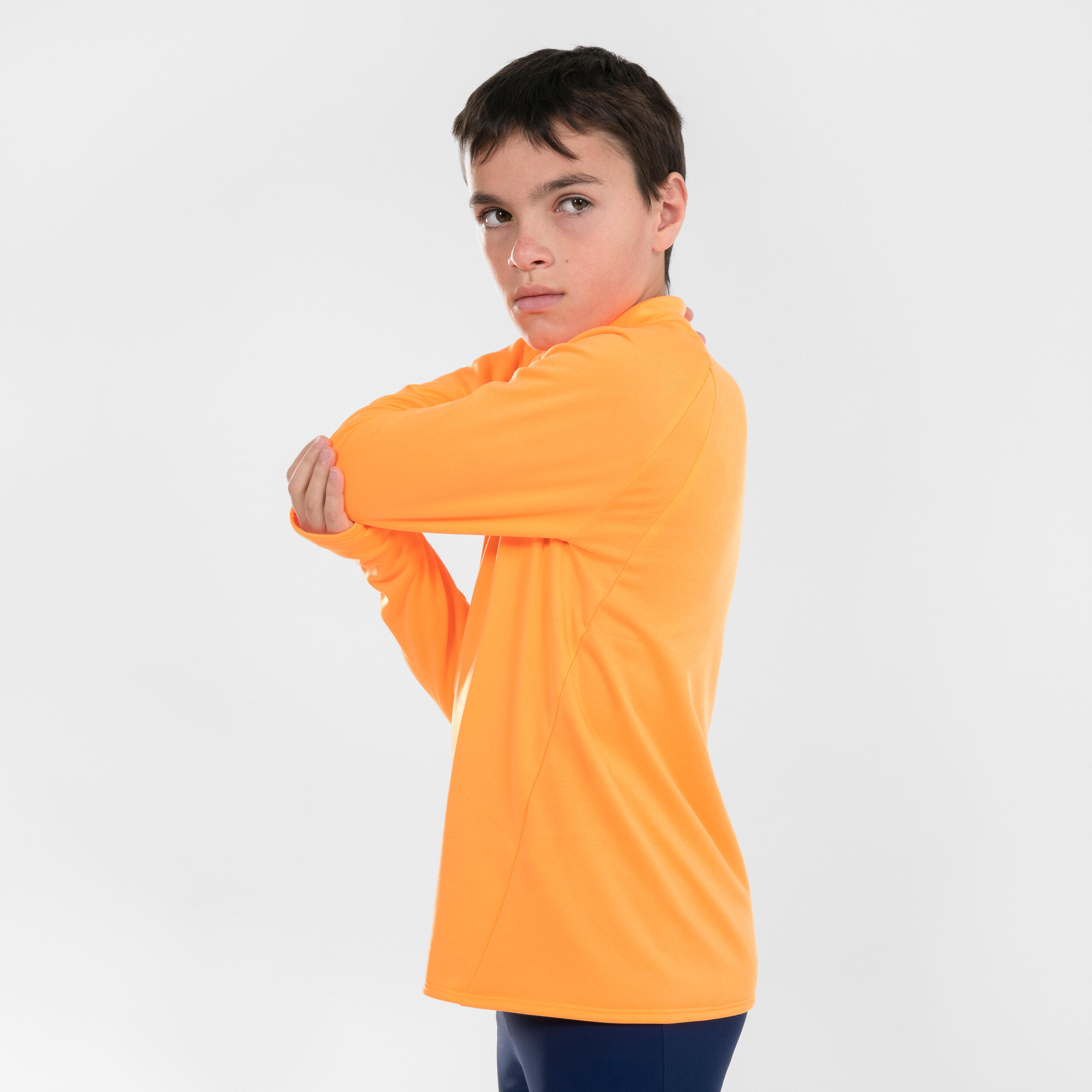Kids' KIPRUN WARM 100 long-sleeved 1/2 zip running T-shirt - Orange  4/10