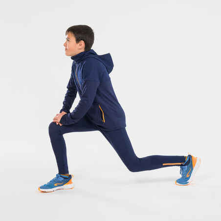 KIPRUN DRY+ 500 breathable zipped kid's running tights - navy/orange