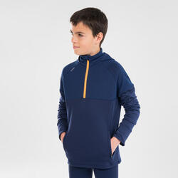 Warm hardloopshirt met lange mouwen voor kinderen 500 Warm+ marineblauw/oranje