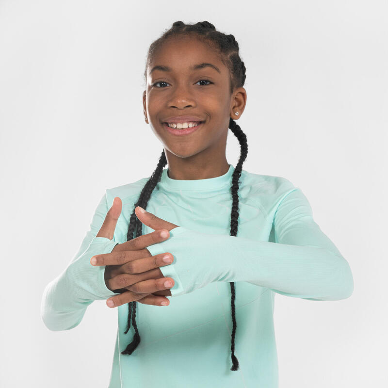 Dětské tričko s dlouhým rukávem na atletiku Kiprun Skincare světle zelené