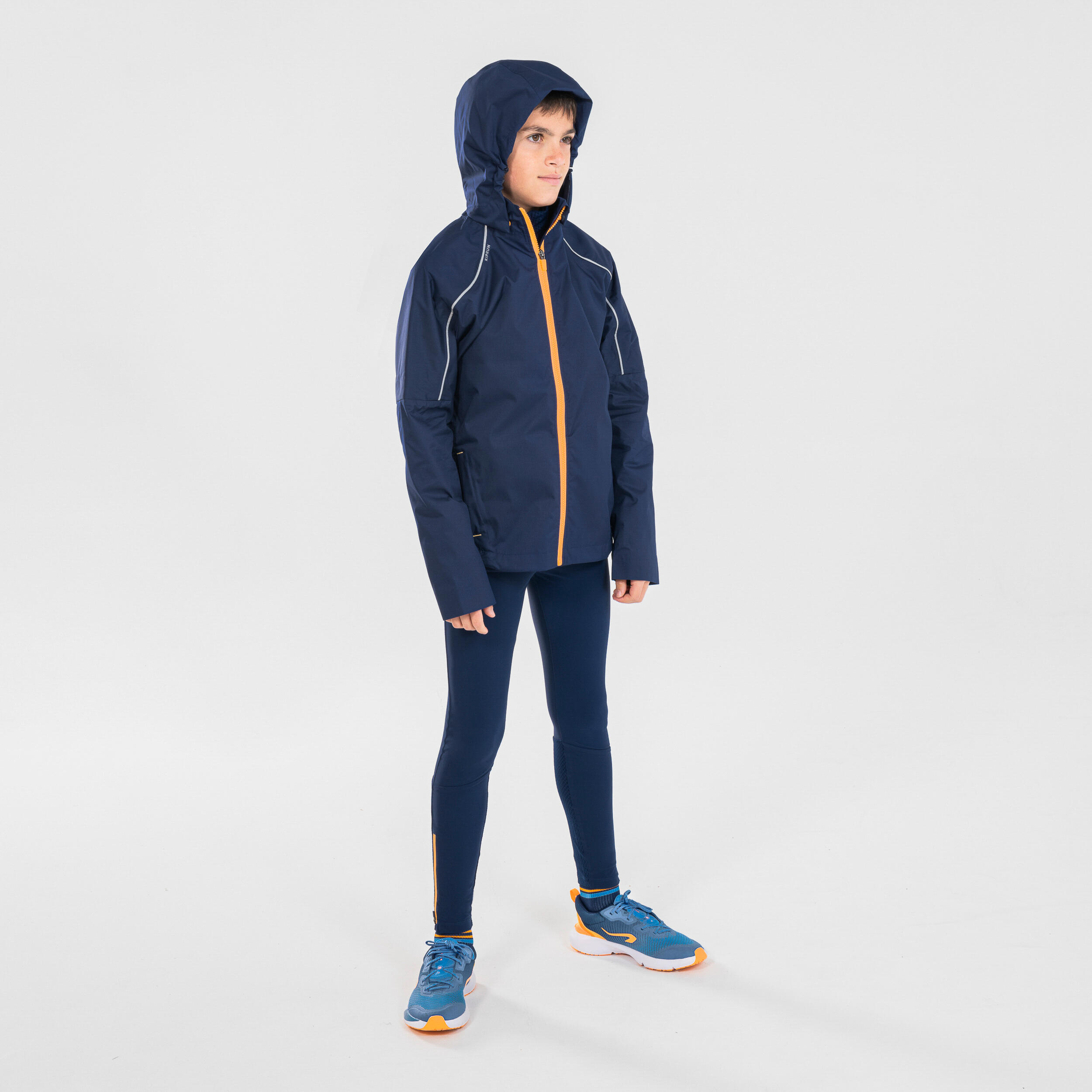 KIPRUN RAIN kid's waterproof running jacket - Blue/Orange 12/21