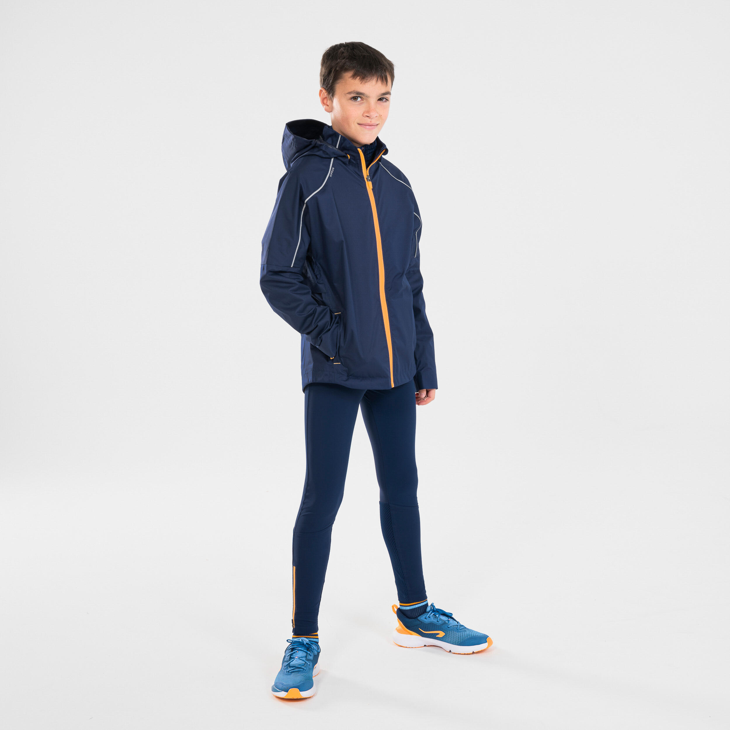 collant de running enfant zippé - kiprun dry+ 500 marine orange - kiprun