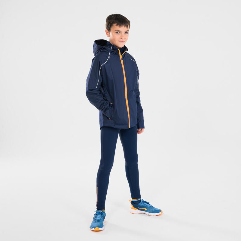 Casaco de corrida impermeável Criança - KIPRUN Rain jacket azul laranja