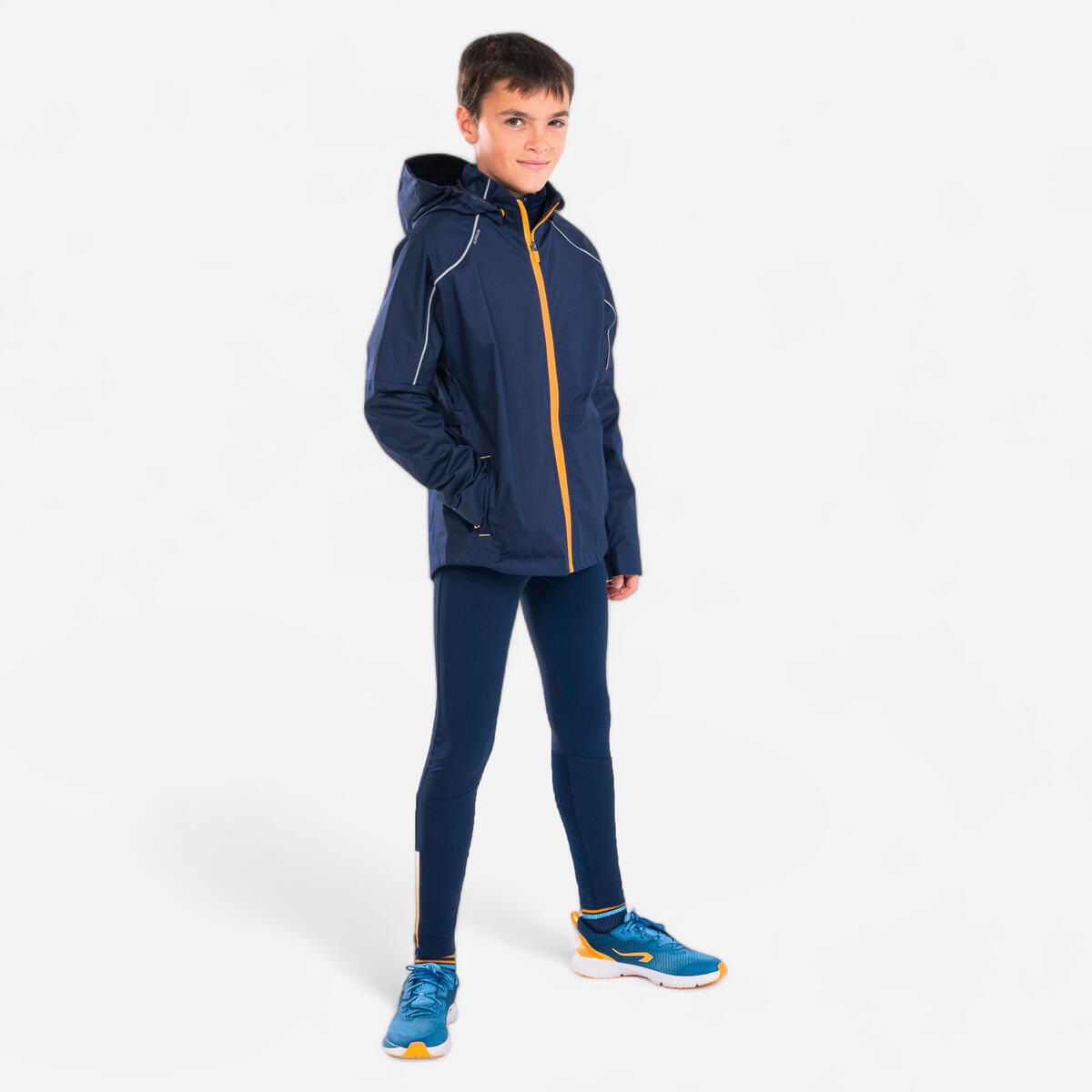 Collant de running Enfant zippé - KIPRUN DRY+ 500 marine orange