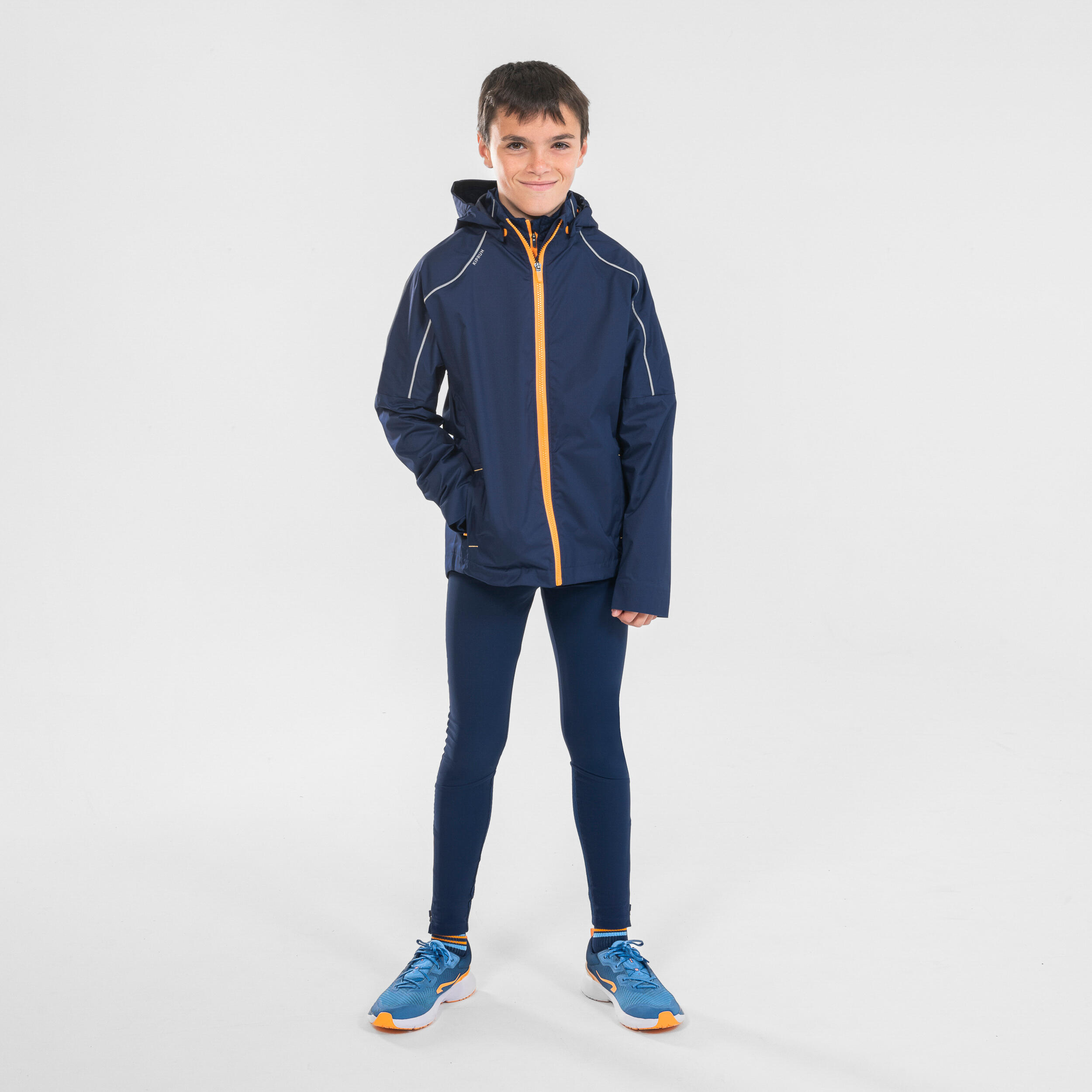 KIPRUN RAIN kid's waterproof running jacket - Blue/Orange 11/21
