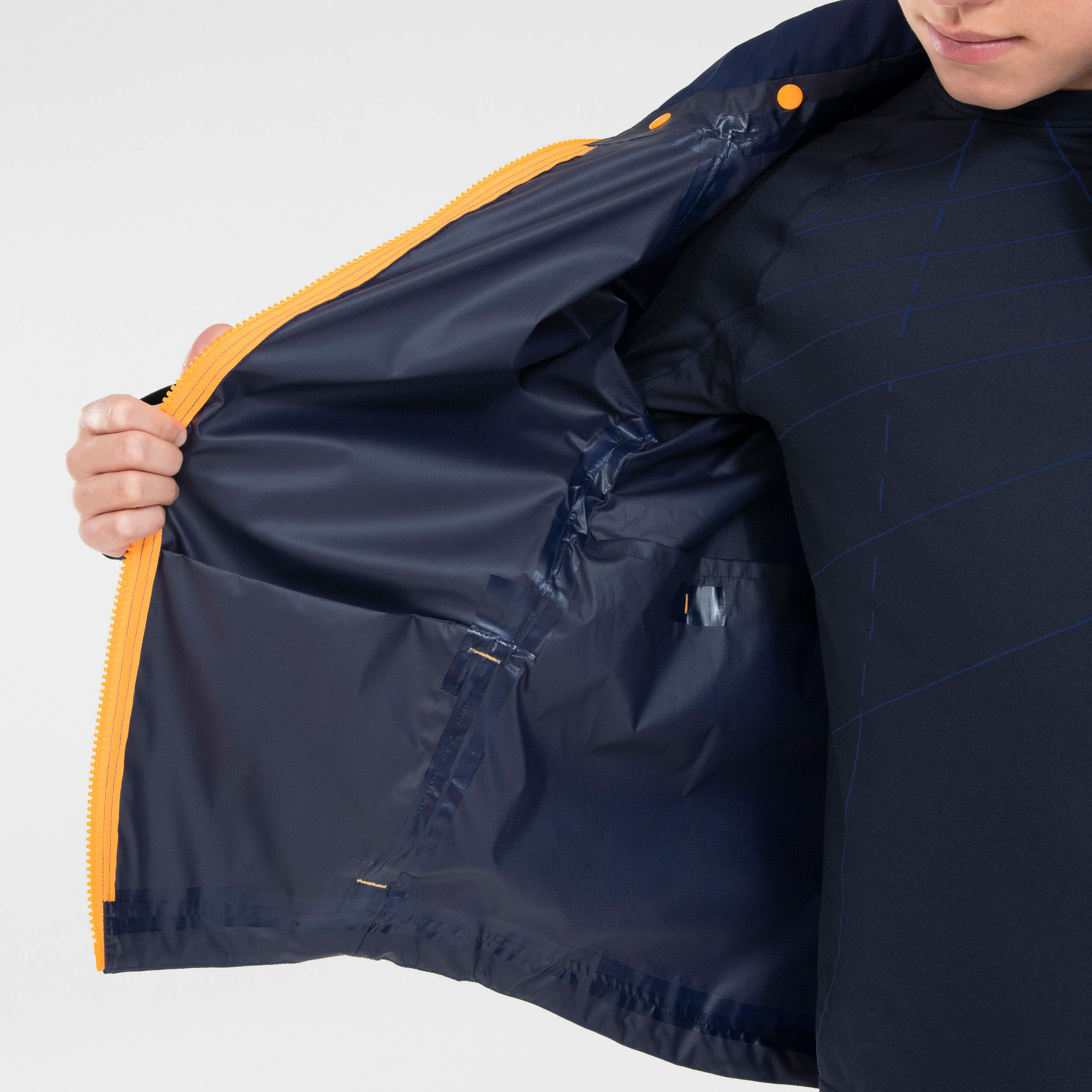 KIPRUN RAIN kid's waterproof running jacket - Blue/Orange 9/21