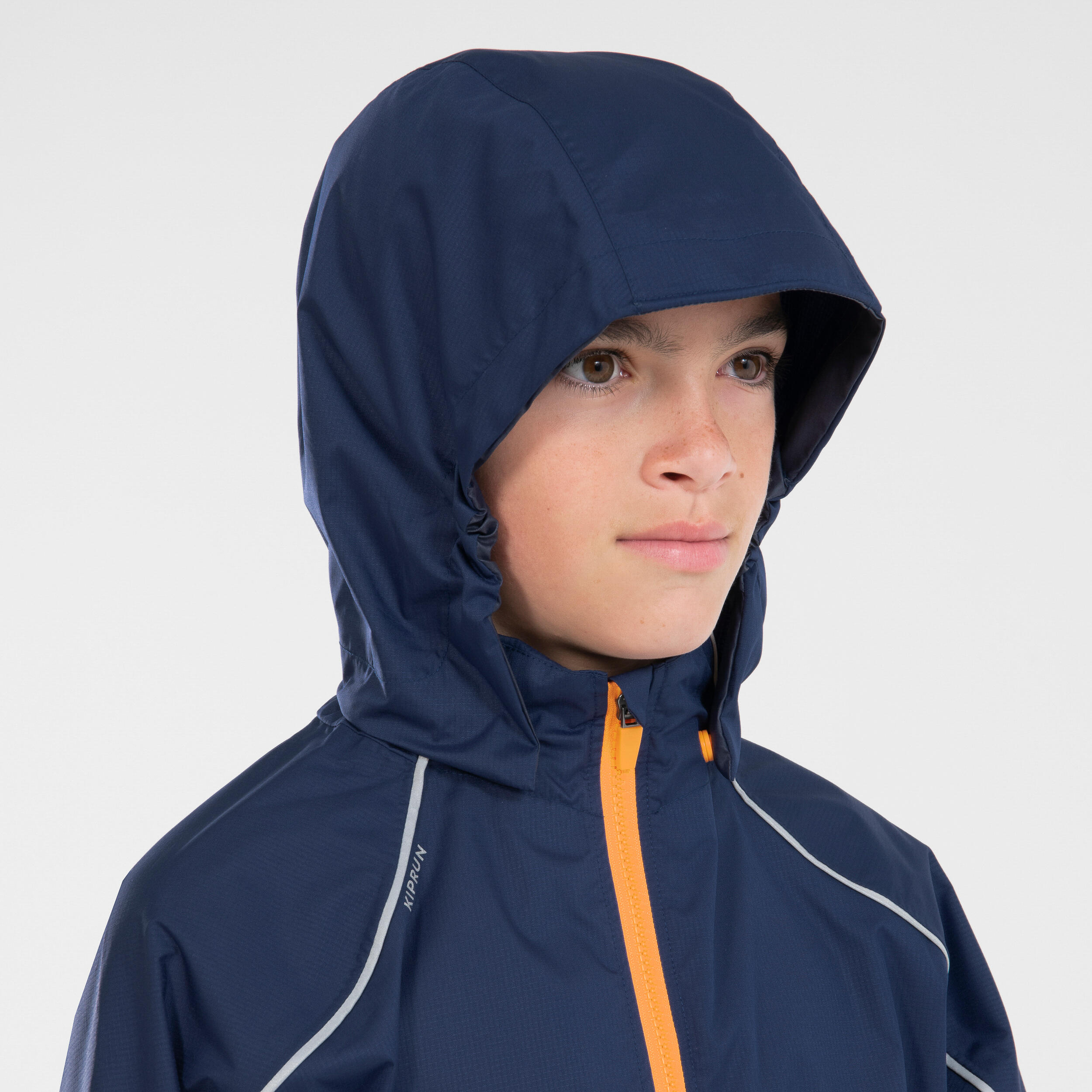 KIPRUN RAIN kid's waterproof running jacket - Blue/Orange 4/21