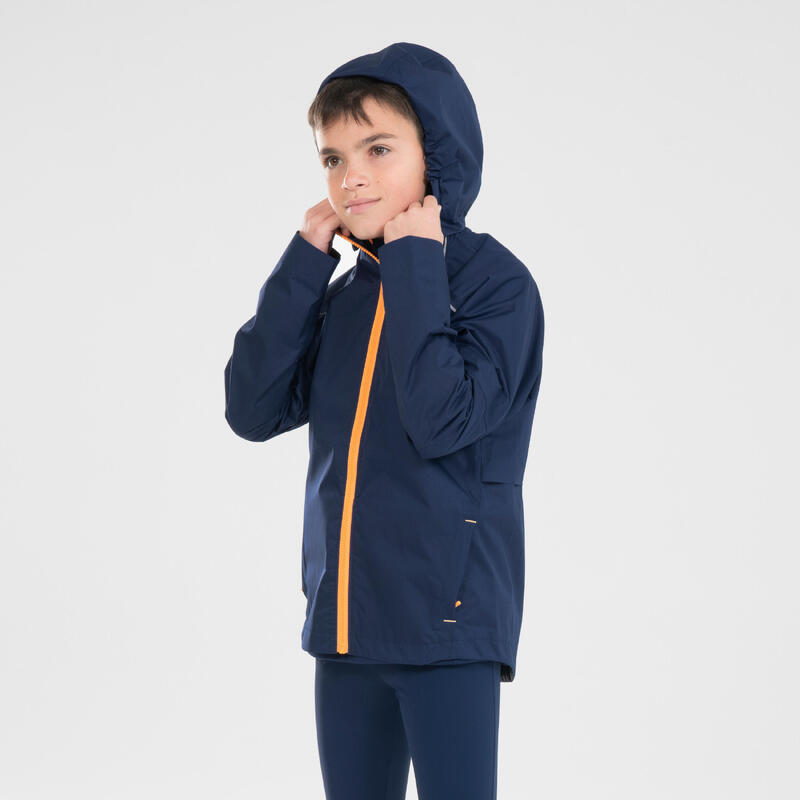 Giacca impermeabile running bambino RAIN blu-arancione