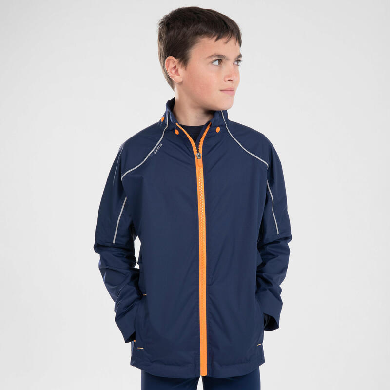 Casaco de corrida impermeável Criança - KIPRUN Rain jacket azul laranja