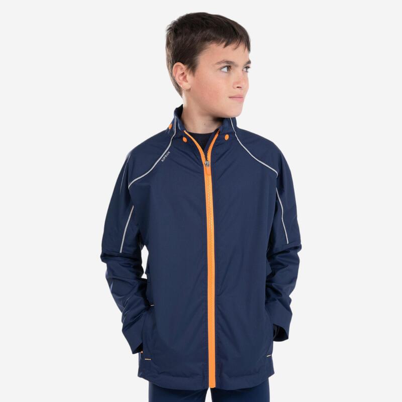 Hardloopregenjack voor kinderen blauw/oranje