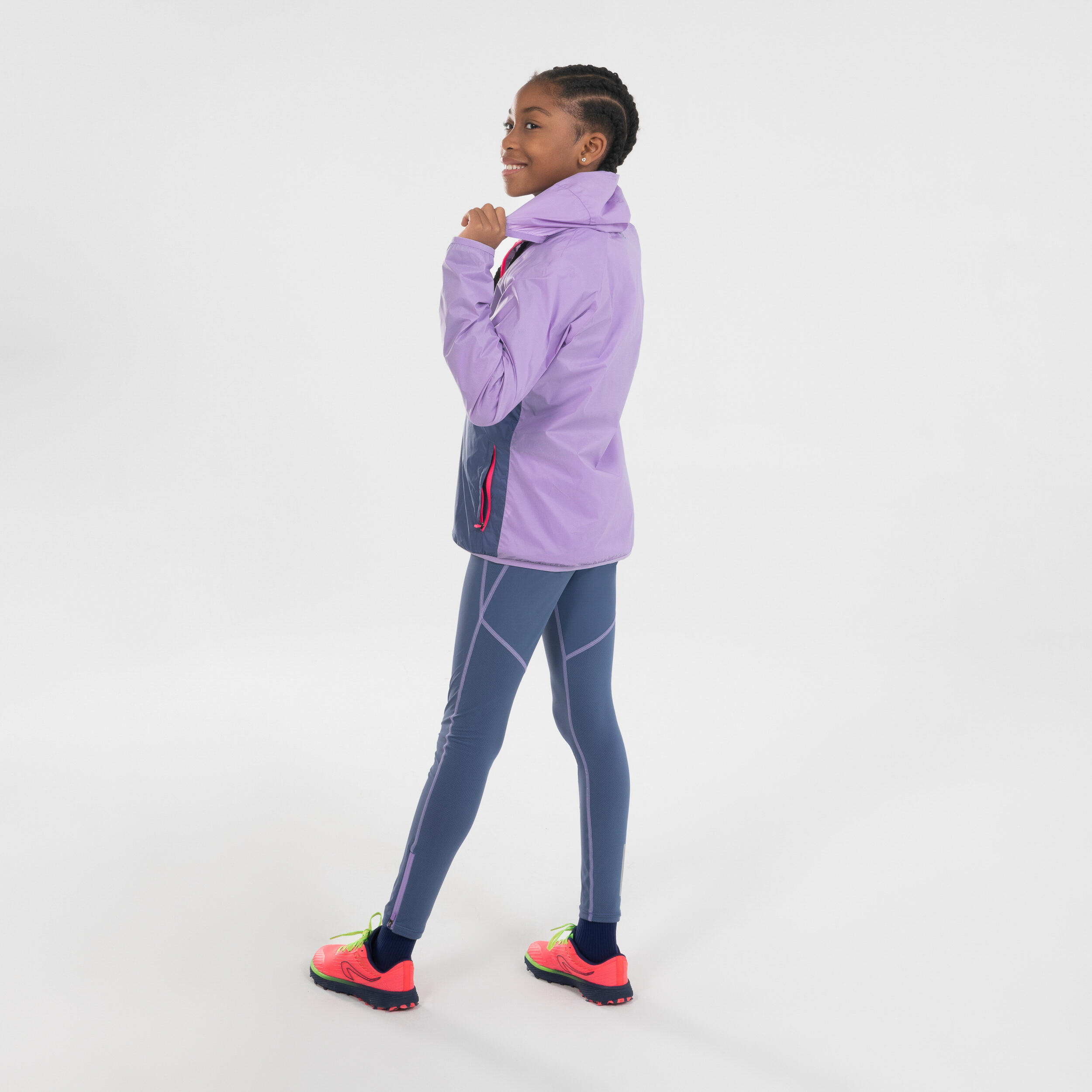 Kids' breathable windproof KIPRUN WINDBREAKER running jacket - grey/mauve/pink 10/11