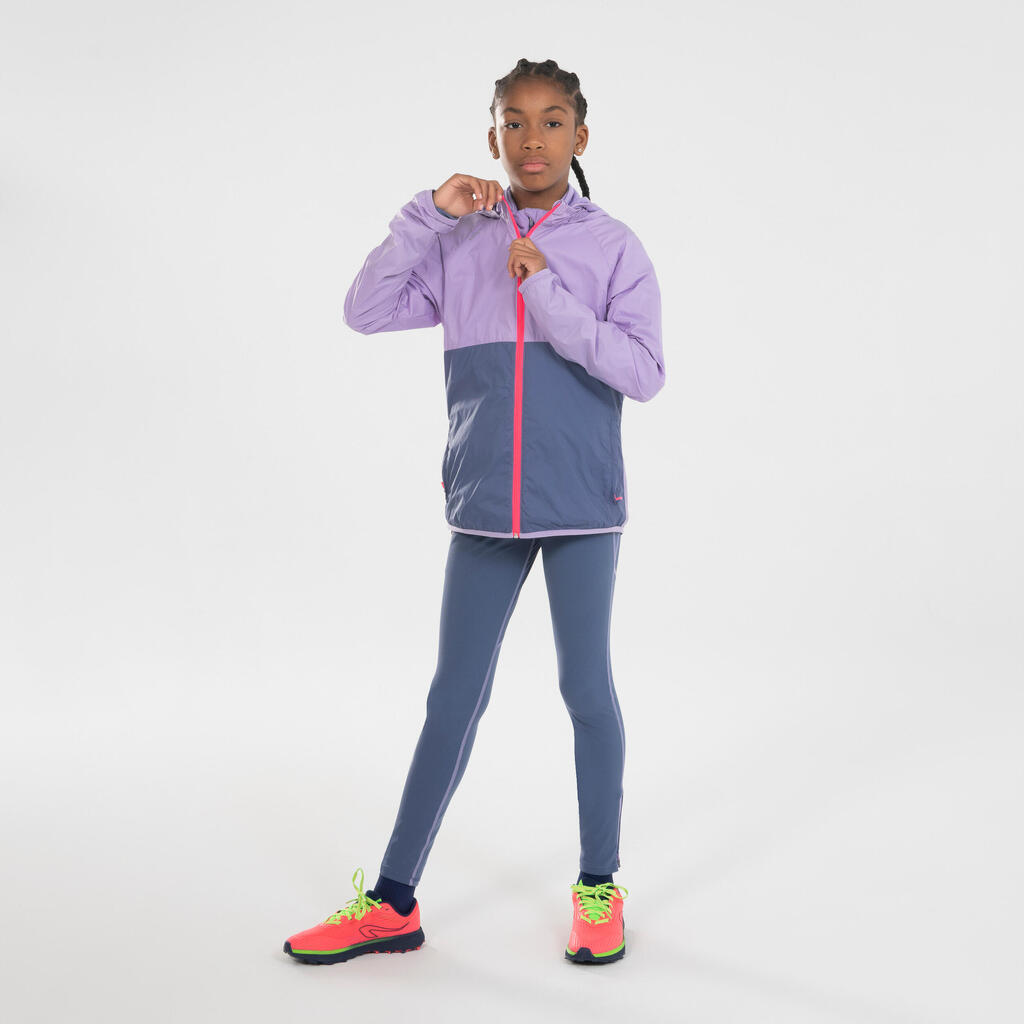 Kids' Kiprun Wind running windproof hooded jacket - navy green 