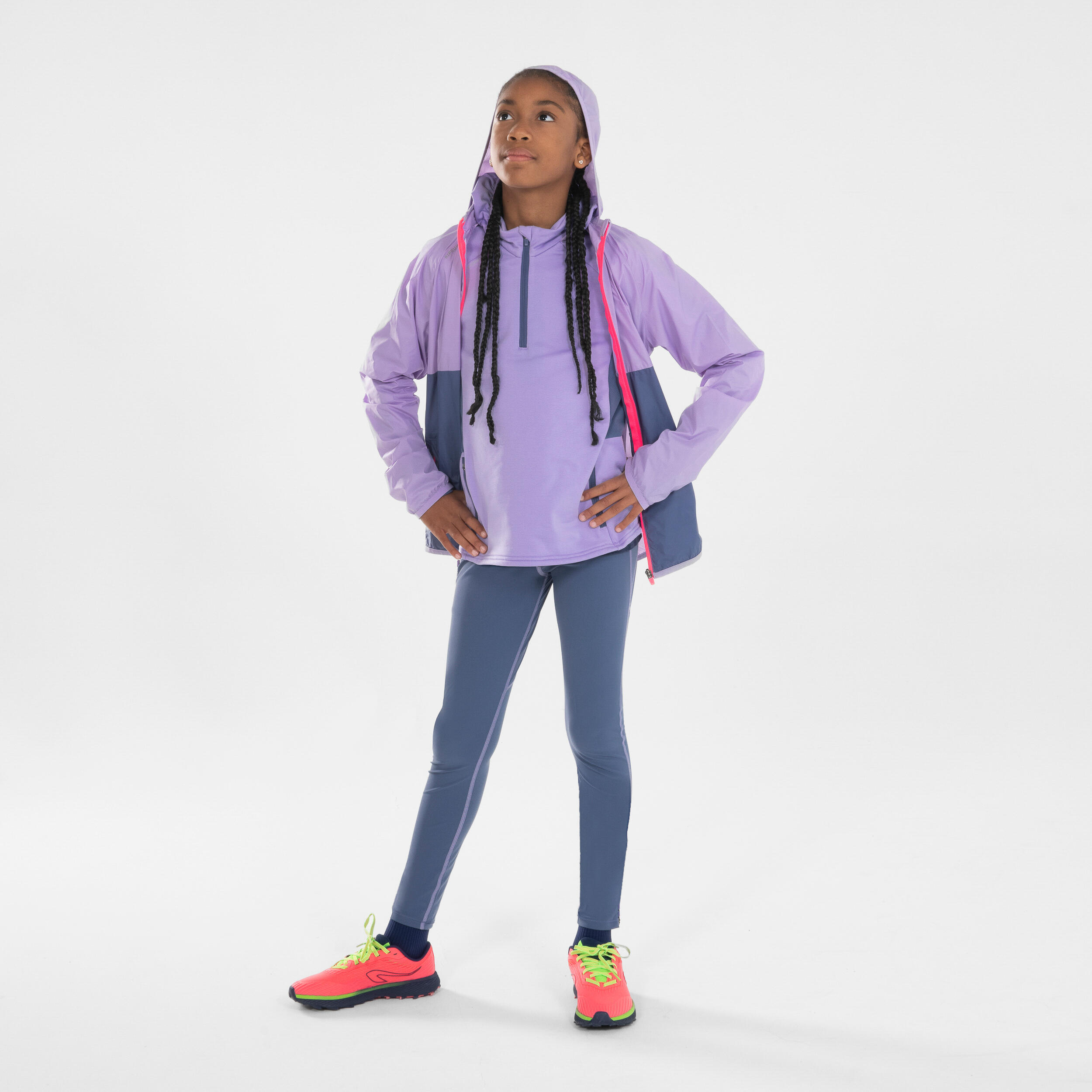 Kids' breathable windproof KIPRUN WINDBREAKER running jacket - grey/mauve/pink 8/11