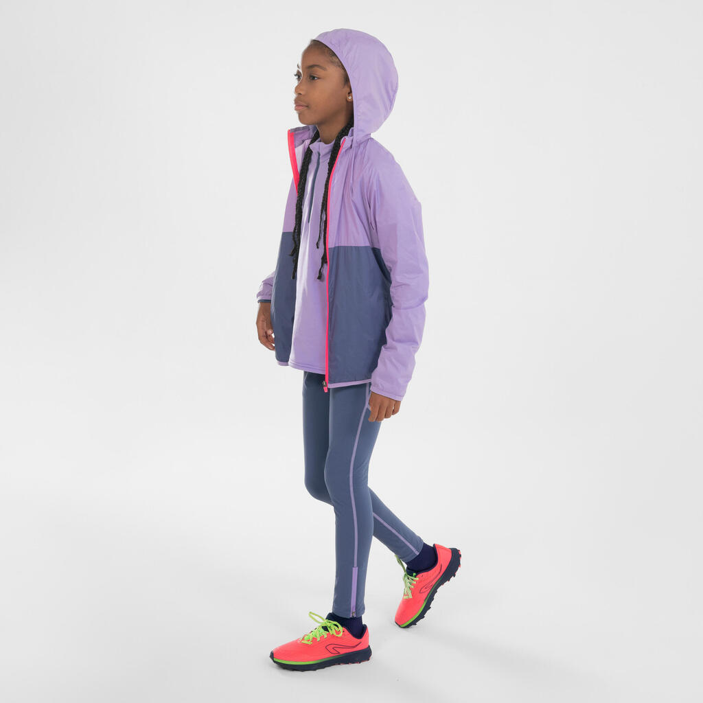 Kids' Kiprun Wind running windproof hooded jacket - navy green 