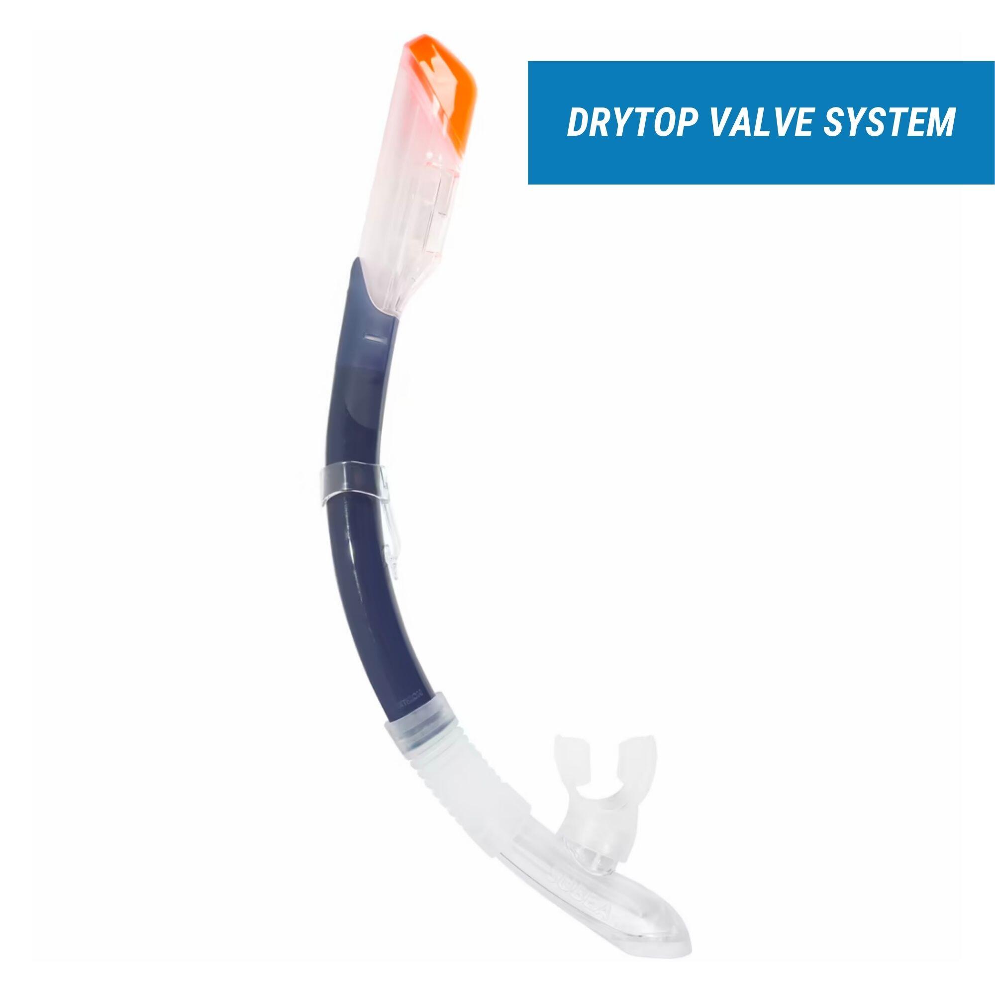 Adult Dry diving snorkel with drytop valve system - 100 Dry Top Grey