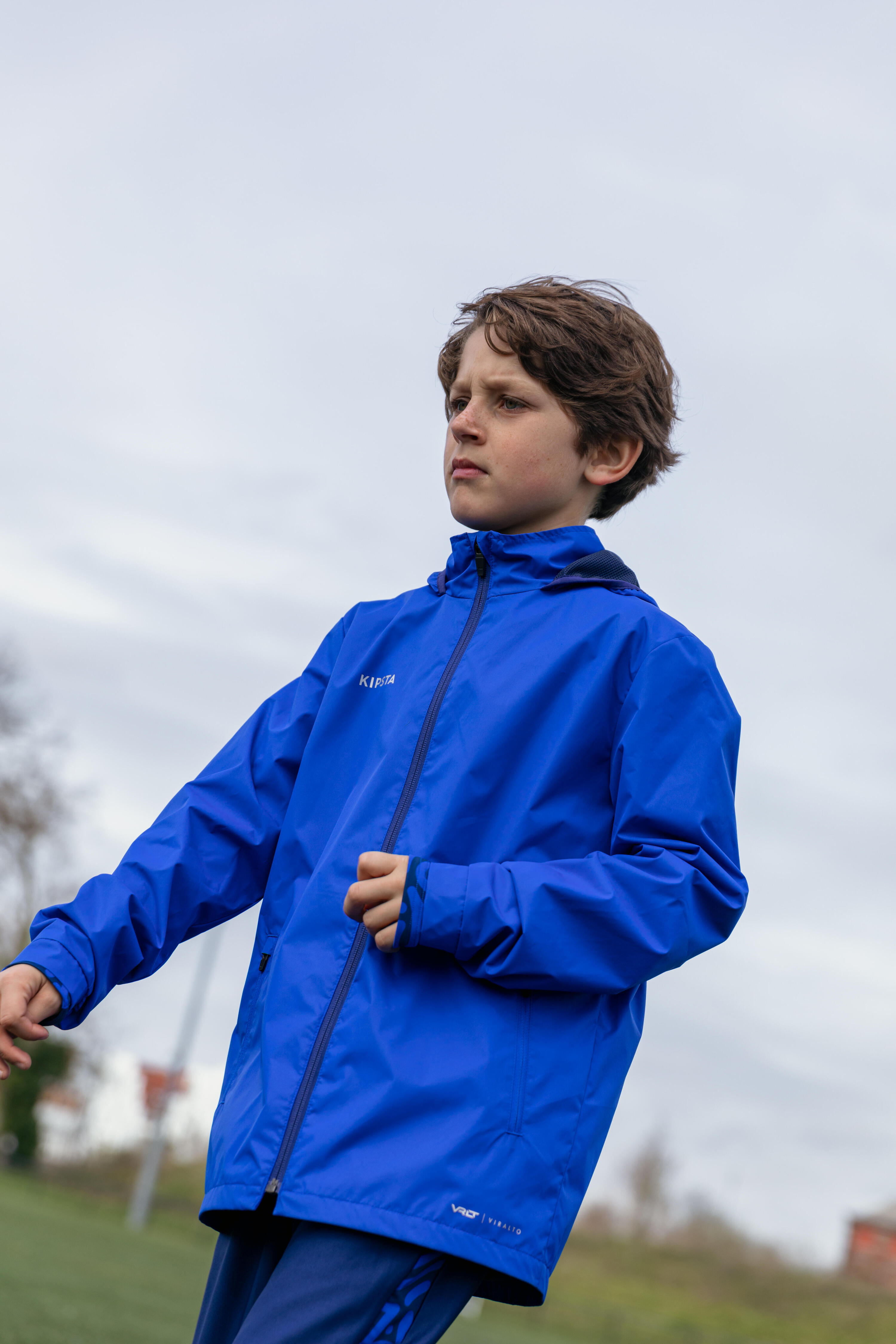 Giacca impermeabile calcio bambino VIRALTO CLUB blu 5/6